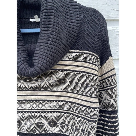 Maurices Sweater Cowl Neck Fair Isle Black Tan Small Warm Cozy Fall Winter - Picture 4 of 7
